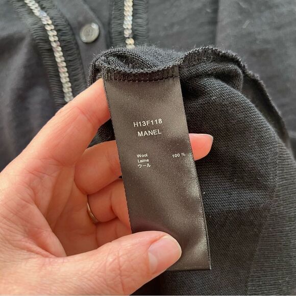 Anne Fontaine black wool v neck chain embellished cardigan‎ sweater women’s 38 - Picture 9 of 10